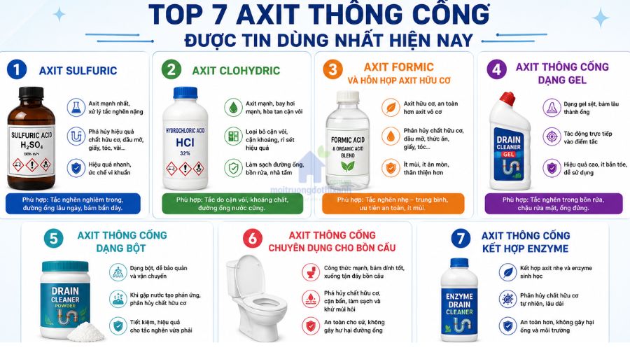 các loại axit thông tắc cống được tin dùng nhất hiện nay