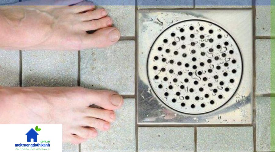 Nước bên trong đường cống bị trào ngược lên mặt sàn