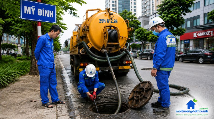 Thi công xử lý thông tắc cống nghẹt ở đường phố tại Mỹ Đình