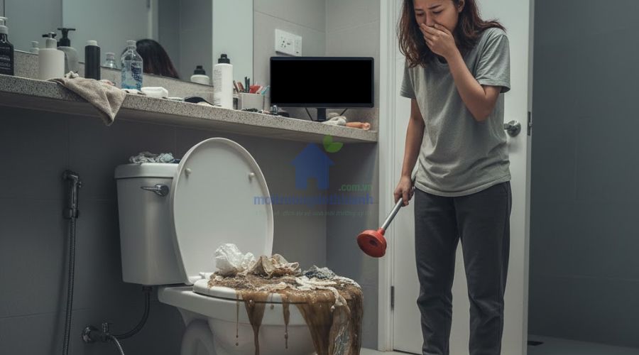 hậu quả khi bỏ rác vào bồn cầu