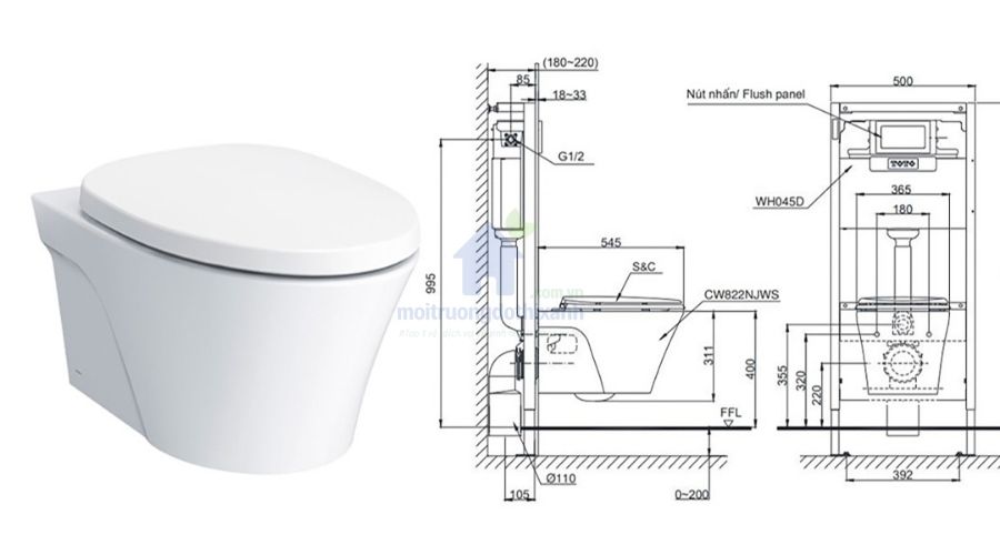 Kích thước bồn cầu vệ sinh thông dụng