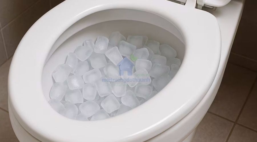 Cách xử lý bồn cầu nghẹt bằng đá lạnh và nước