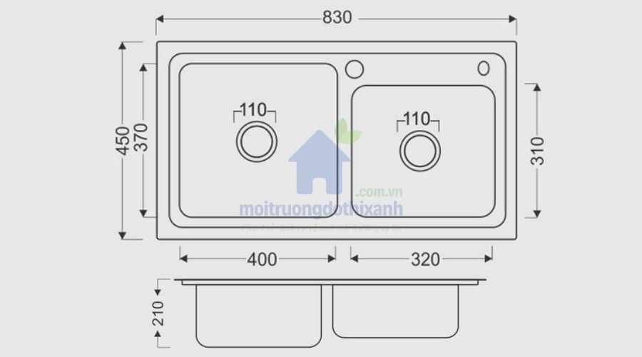 Thiết kế bồn rửa bát 2 ngăn giúp rửa sạch và thoát nước nhanh