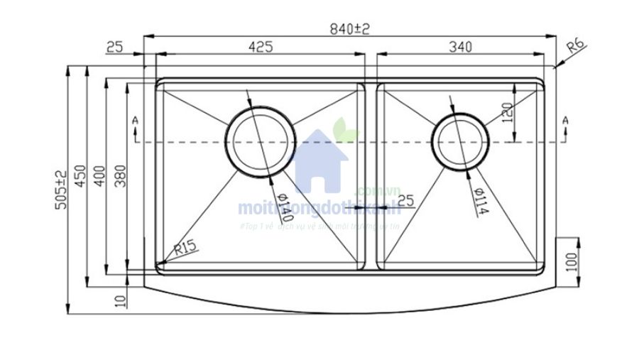 Thiết kế bồn rửa 2 ngăn mang lại sự tiện lợi khi nấu ăn