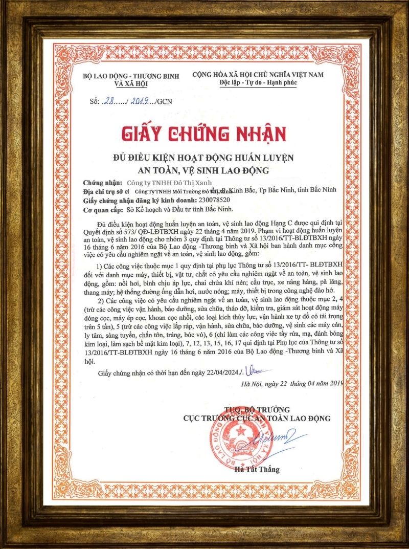 chứng nhận dịch vụ thông bồn cầu môi trường đô thị xanh