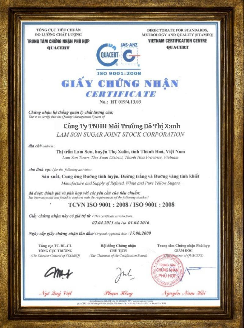 chứng nhận dịch vụ thông bồn cầu môi trường đô thị xanh